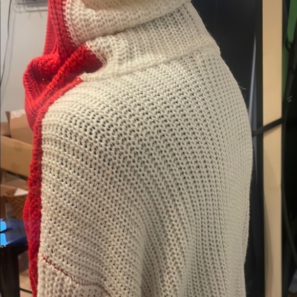 Red and White Hooded Women's Sweater - Picture 3 of 4
